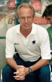 Sampdoria coach Sven-Goran Eriksson in the dugout before the Ibrox- Old Photo