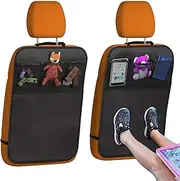 MAEZOE Back Seat Cover for Kids, 2-Pack Waterproof Kick Mats with Organizer, Car Seat Back Protectors with 3 Reinforced Storage Pockets for Car, SUV, Minivan or Truck Seats