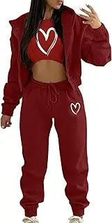 [Generic] Tracksuit for Women 3 Piece Athletic Lounge Outfit Long Sleeve Full Zip Hoodies Crop Tank Top Drawstring Long Pants Sweatsuit, B#red