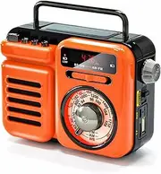 Emergency Radio Battery Powered, 2000mAh Power Bank Solar Hand Crank Weather Radios, Bluetooth Speaker SOS Alarm, LED Flashlight,Orange