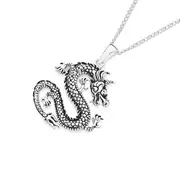 Silver Oxidised Oriental Dragon Pendant