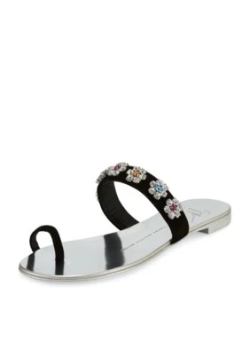 Giuseppe Zanotti Nuvorock Floral Slide Sandal Black Muli Crystal