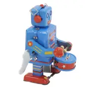 Clockwork Drumming Robot Toy Tinplate Retro Hand Made Drum Wind Up Robot MN FF
