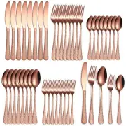 Hammered Silverware Copper/Rose Gold Flatware Set 40 Piece Service for 8 Stai...