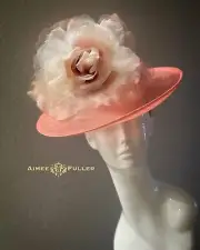 Aimee Fuller Kentucky Derby Hat Pink Coral Large Rose Flower Fascinator Del Mar
