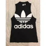 全新正版愛迪達 ADIDAS ORIGINALS 大LOGO三葉草黑色無袖上衣/背心/洋裝