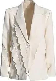 [Zadaos] Women's Blazer Jacket Patchwork Notched Single-Buttons Solid Color Casual Suit Jackets