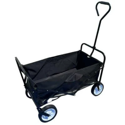 Folding Wagon Cart - Heavy Duty, Cup Holders, Side Table - Iron Bar - Black