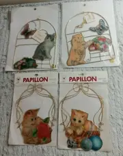 Lot of 4 Papillon Design Hand Made Shell Hanging Window/ Wall Decor Cats
