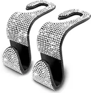 OSIFIT 2PCS Car Seat Hooks, Bling Rhinestone Headrest Hooks, Universal Bling Car Interior Accessories, for Handbag, Clothes, Purse, Water Bottle (White)