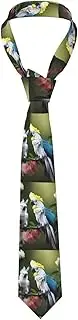[YANYU] Beautiful Cockatoo Bird Flower Print Men Necktie Classic And Stylish Ties For Business Weddings And Special Occasions, Black