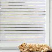 [rabbitgoo] Window Privacy Film, Frosted Glass Window Film, Privacy Film for Glass Window, Non Adhesive Static Cling Front Door Cover Window Blinds, Anti-UV Glass Film, Striped Pattern, 35.4" x 78.7"