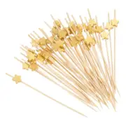 Bamboo Cocktail Toothpicks Star Drink Picks Skewer 100Pcs Gold