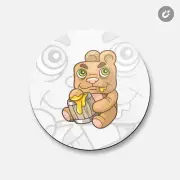 Cute Bear With Honey Animal | 4'' X 4'' Round Decorative Magnet