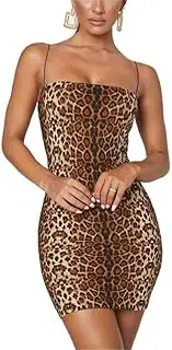 [Generic] Clubwear for Women Sexy Leopard Print Halter Short Tight Mini Dress Slim Lightweight Elastic Backless Party Dress