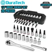 DURATECH 1/4" Dr Socket Set 20PC Metric Bit Sockets Ratchet Wrench Extension Bar