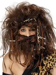 Crazy Caveman Mens Brown Wig and Beard Set