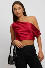 Red On Off Shoulder Satin Top - Size 12M, Women's Top