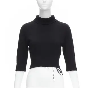 [二手] OLD CELINE Phoebe Philo black 100% cashmere distressed hem cropped turtleneck top S