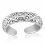 Diamond Paisley Toe Ring Genuine Solid Sterling Silver 925 Size Adjustable