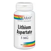 Solaray Lithium Aspartate, 5 mg, 100 Caps (Pack of 1)