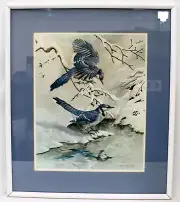 Vintage 1968 Basil Ede Blue Jays in Winter Work