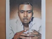 Original 11x14 Inch Colored Pencil Drawing Of Rap Icon Nas