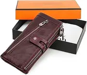 [SKUZA] Wallet,Card Bag,Women Wallet Fashion Genuine Leather Wallet Card Holder Female Long Purse Phone Pocket Large Capacity Clutch Wallets (Color : Coffee) (Red Box)