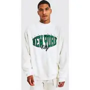 Mens Ecru Tall New York Borg Extended Neck Sweatshirt