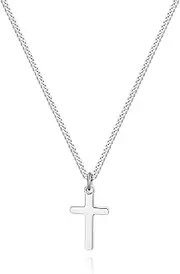 [TASBERN] Cross Necklace for Men Stainless Steel Silver Polished Plain Small Cross Pendant Necklace for Son Boy Women 16-24 Inches Cuban Chain