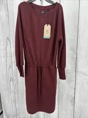 Prana Sunrise Dress Raglan Sleeve Drawstring Waist Maroon S Small AE9