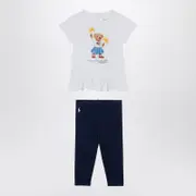 [Polo Ralph Lauren] White/navy Blue Cotton Two-piece Set With Print 6 M Blue