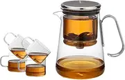 Innovative Portable High Borosilicate Glass Teapot with Removable Infuser, Tea Pot with Cups, and Inner Magnetic Switch - Perfect for Tea Lovers (Gray)