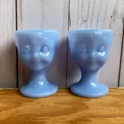 Guernsey Delphite Blue Hummel Child Face Egg Cup Set of 2 NEW Vintage Deadstock