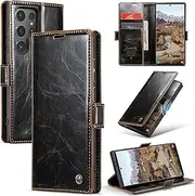 [ELEPIK] for Galaxy S22 Ultra Case with Card Holder, Kickstand [3 Card Holder + 1 Cash Slot] [Durable PU Leather] Magnetic Wallet Phone Cover for Samsung Galaxy S22 Ultra, Luxury Coffee