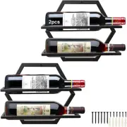 2Pcs Wall Mounted Wine Bottle Rack, Metal Hanging Wine Display Holder Organizer,