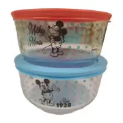 4 Piece Pyrex Disney Mickey Mouse 4 Cup Glass Storage Bowl Set With Covers New