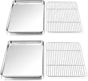 P&P CHEF 16 Inch Baking Pan Cookie Sheet with Rack Set (2 Pans+ 2 Racks), Stainless Steel Oven Pans Baking Trays and Cooling Wire Racks, Oven & Dishwasher Safe, 4 Pcs