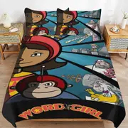 v2795 Bed Sheets Bedding WordGirl Cartoon Bedding Sets Ultra Soft Skin-Friendly Duvet Cover 3 Piece, Cute Comforter Cover Bed Set for Boys Girls Kids