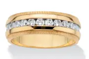 MENS ROUND CUT CZ ETERNITY GP RING BAND 14K GOLD ION 8-16
