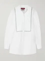 [Gucci] Gucci - Embellished Piqué-trimmed Cotton-poplin Blouse - White - IT42 IT 42 White