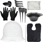 MTSDM 16Pcs Hair Highlighting Kit, Professional Reusable Silicone Highlighting Cap with Hook, Bowl, Brush, Gloves, Color Whisk, Hair Coloring Cape, Ear Cover, Hair Clips, for Family DIY Dye Tools