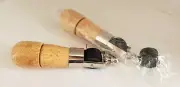 Lot of 2 Wood Handle Sewing Awls with Needle Piercer & Black Thread New