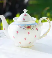 VTG Rose Teapot Grâce Teaware NNWOT Blue White Rose And Gold 5 Cups