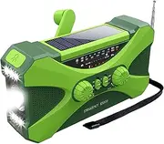Emergency Weather Radio with 10000Mah Rechargeable Battery Portable Hand Crank Solar Weather Alert Radio AM FM with LED Flashlights, SOS Alarm, Reading Lamp,Green