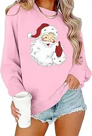 [VVNTY] Christmas Sweatshirts for Women Retro Santa Claus Graphic Long Sleeve Shirt Xmas Pullover Tops