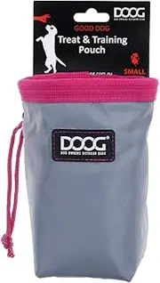 DOOG's Dog Treat Pouch for Pet Training | Clip Waist Belt | Drawstring Closure Dog Hands-Free Training Waist Bag |Dog Treat Carrier Holder - Grey/Pink - Small