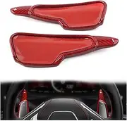 Car Steering Wheel Shift Paddles for C&orvette C8 2020 2021 2022 Real Carbon Fiber Car Steering Wheel Shift Paddle Extension Shifter 1 Pair HTEOPOEKFR(Carbon Fiber Red)