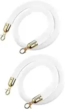 Rope Barriers, Rope Barrier Belt 2 PCS White Velvet Stanchion Rope 3/5/10Ft Whitewith Polished Gold Hooks, Rope Barrier with Silver/Gold Hooks, for Carpet Events(White-gold Claps,4ft/120cm)