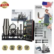 Durable 13-Piece Stainless Steel Bartender Set with Recipe Menu & Accessories